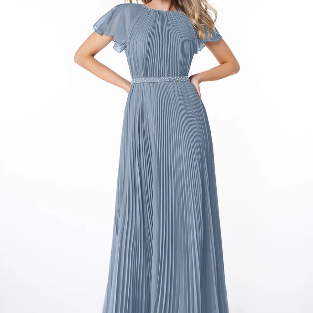 Azazie Kara Dusty Blue Formal Pleated Dress